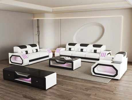 Matrix White/Black Italian Leather Living Room Set by New Era Innovations at Eve Furniture