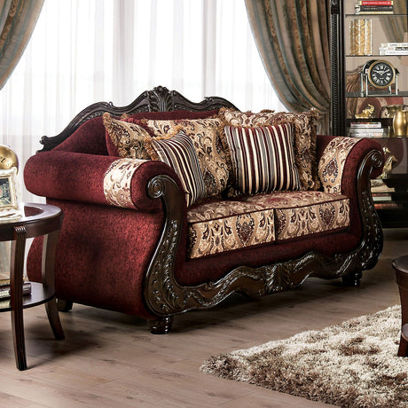 Matteo Burgundy/Brown Sofa & Loveseat by Furniture of America at Eve Furniture