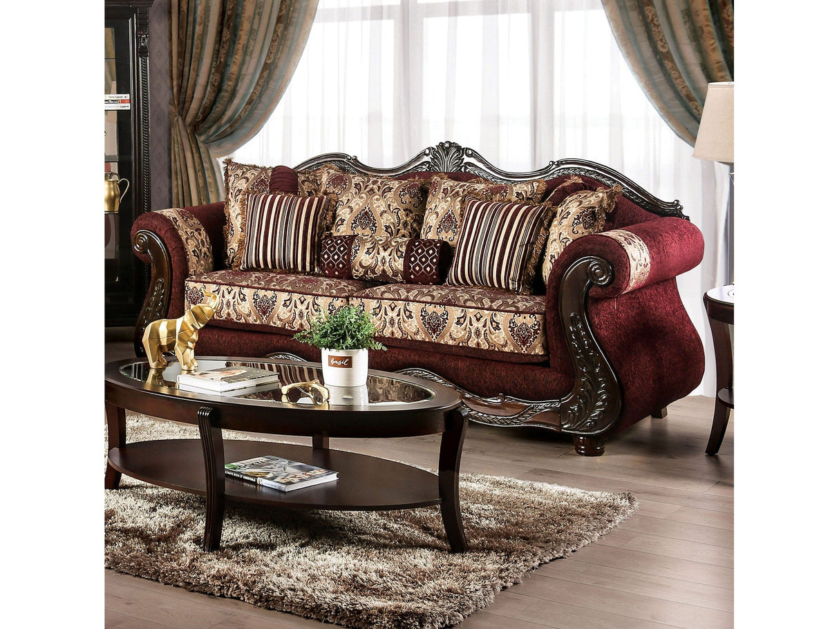 Matteo Burgundy/Brown Sofa & Loveseat by Furniture of America at Eve Furniture