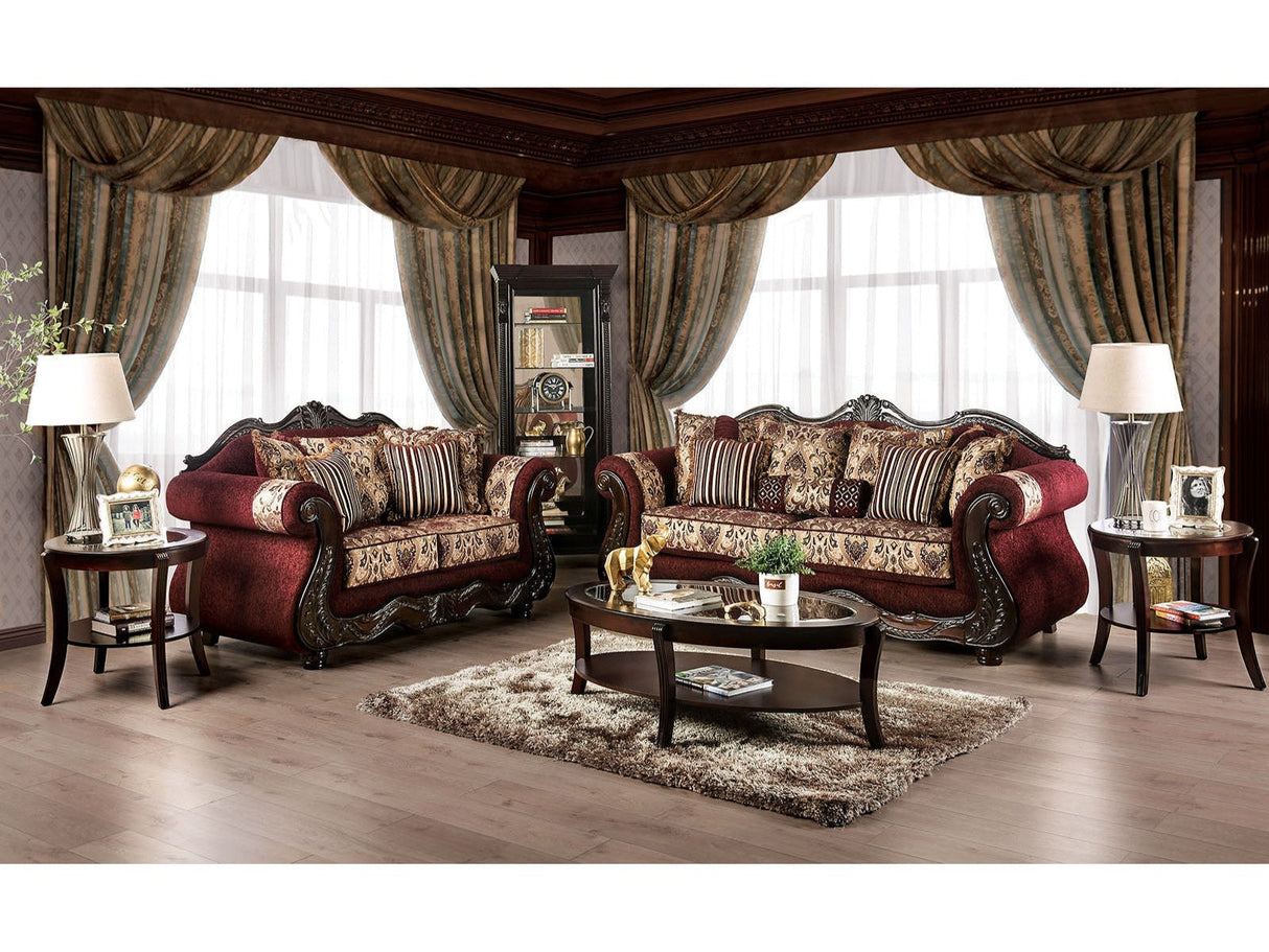 Matteo Burgundy/Brown Sofa & Loveseat by Furniture of America at Eve Furniture
