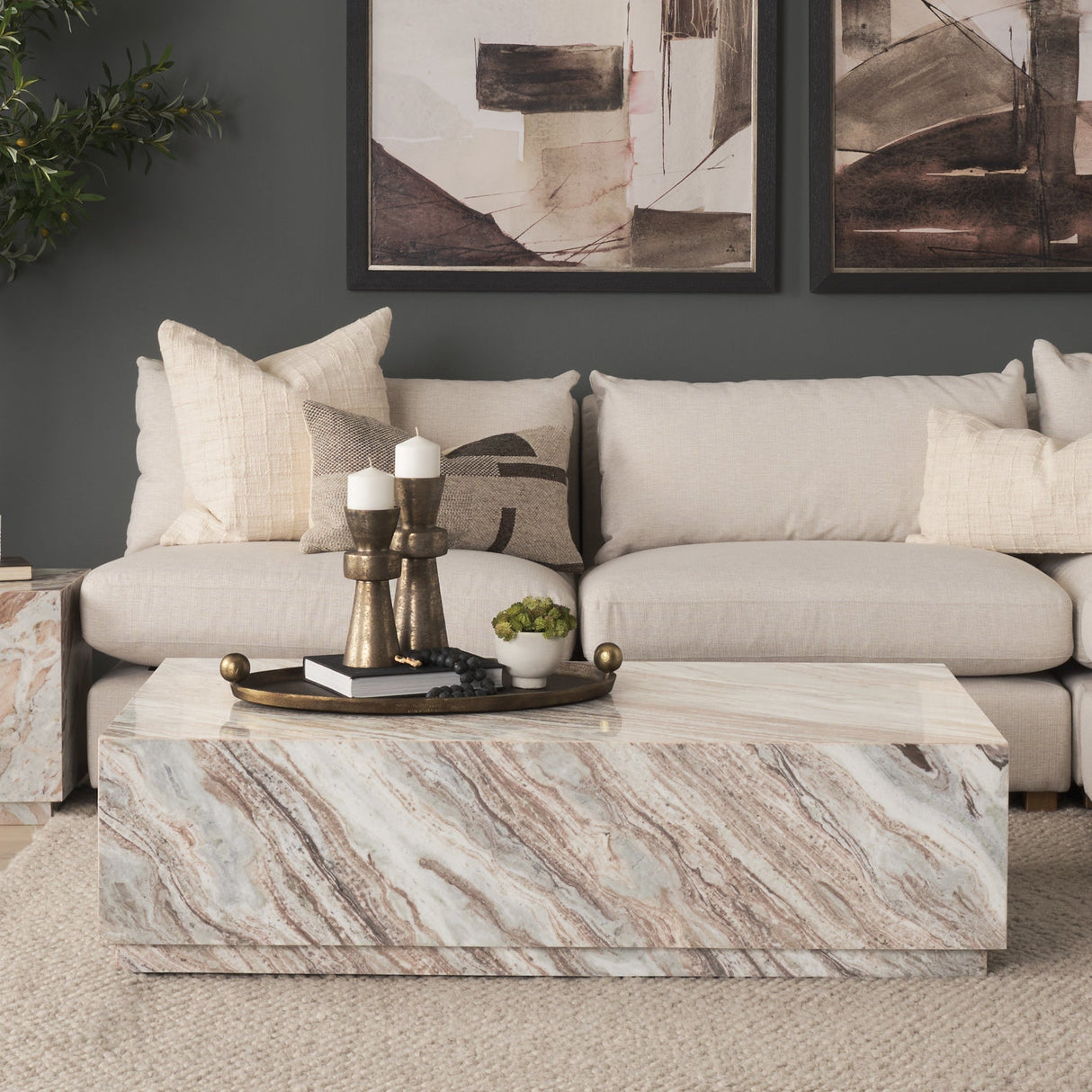 Matteo Solid Pink Marble Rectangular Coffee Table by Mercana at Eve Furniture