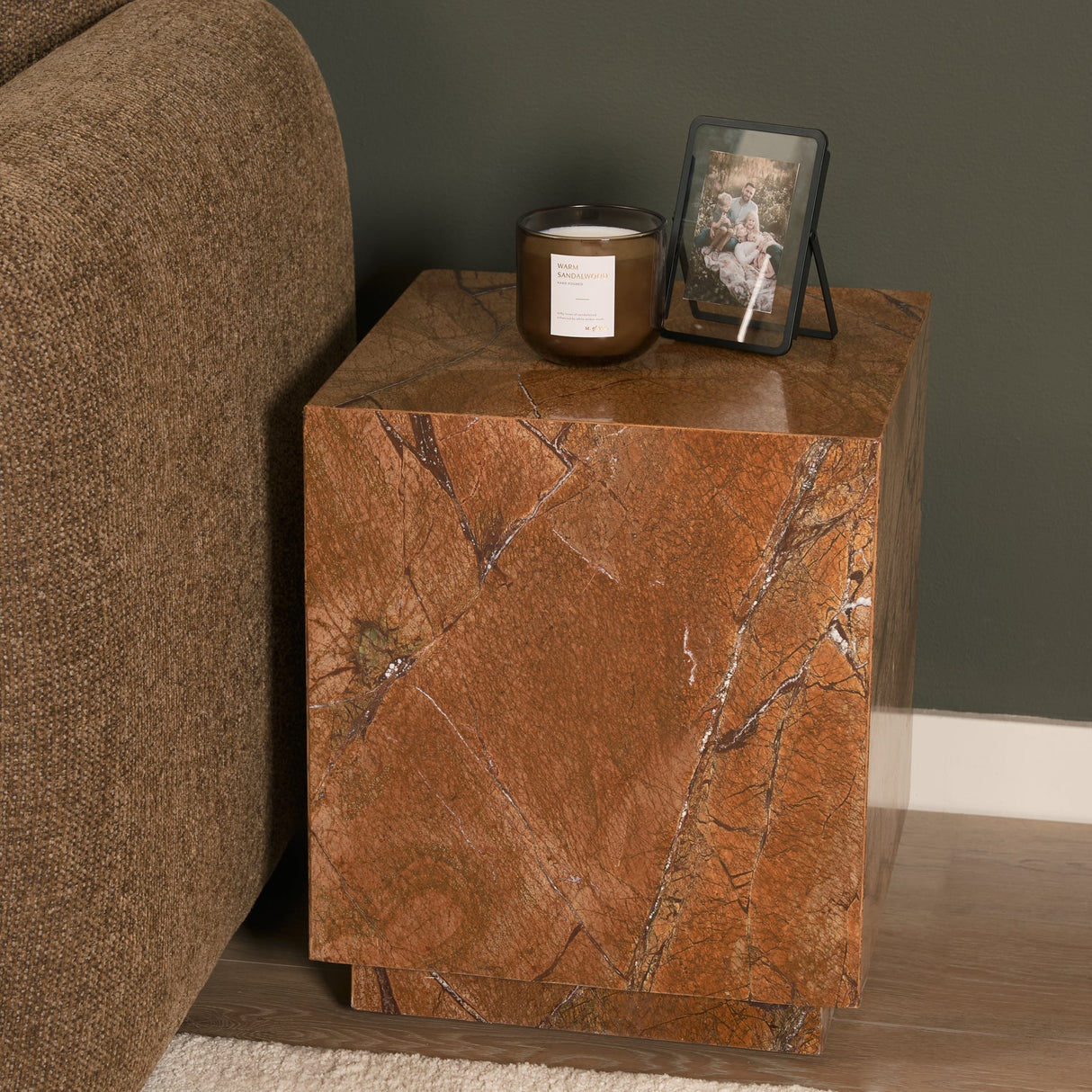 Matteo Solid Rainforest Rust Marble Square Side Table by Mercana at Eve Furniture