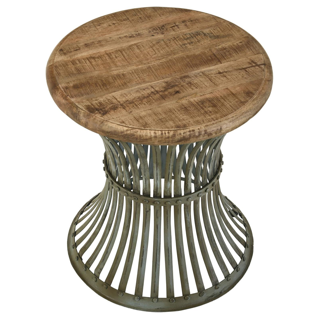 Matyas Natural Top/Blue Distressed Base Round Accent Table