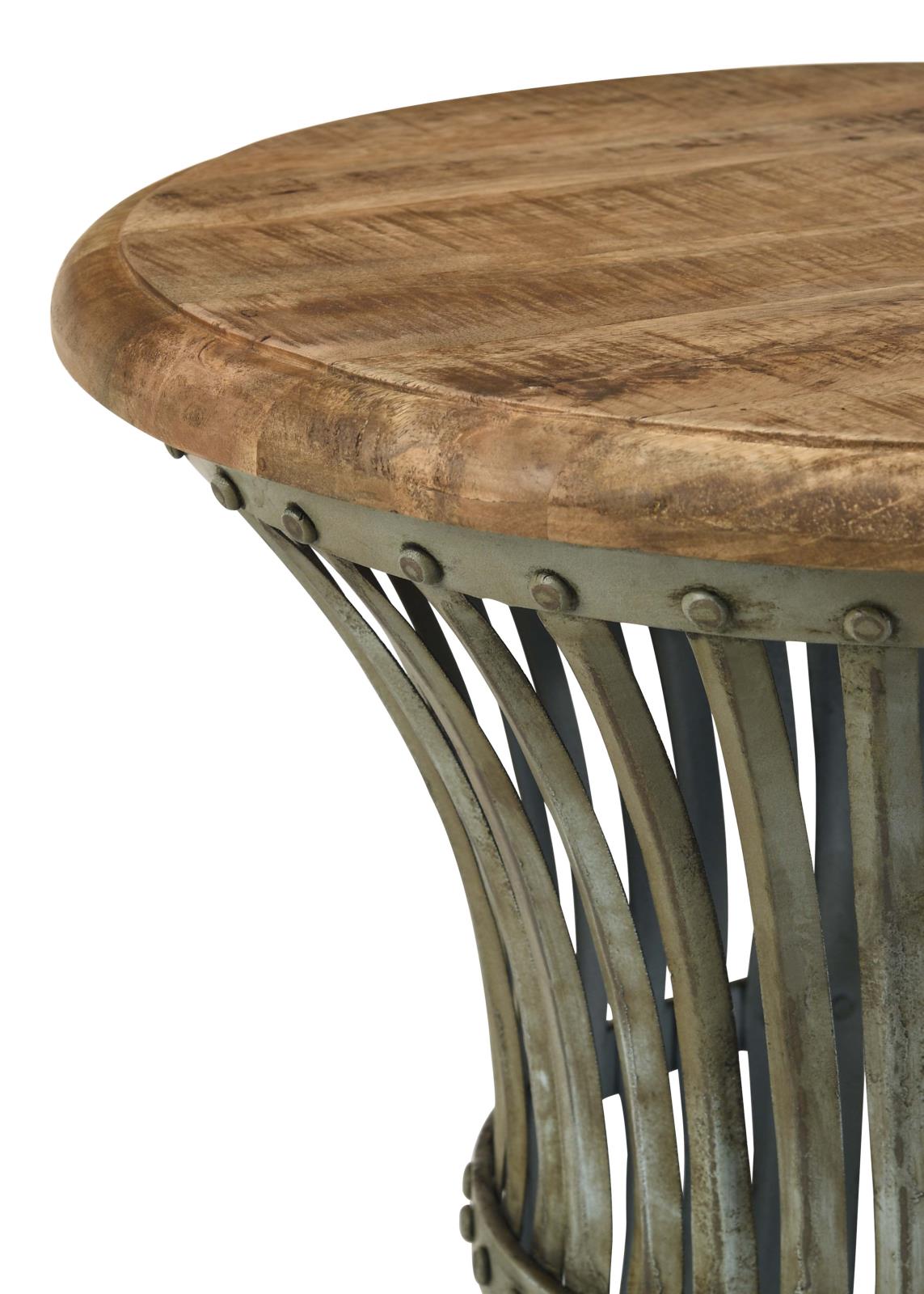 Matyas Natural Top/Blue Distressed Base Round Accent Table