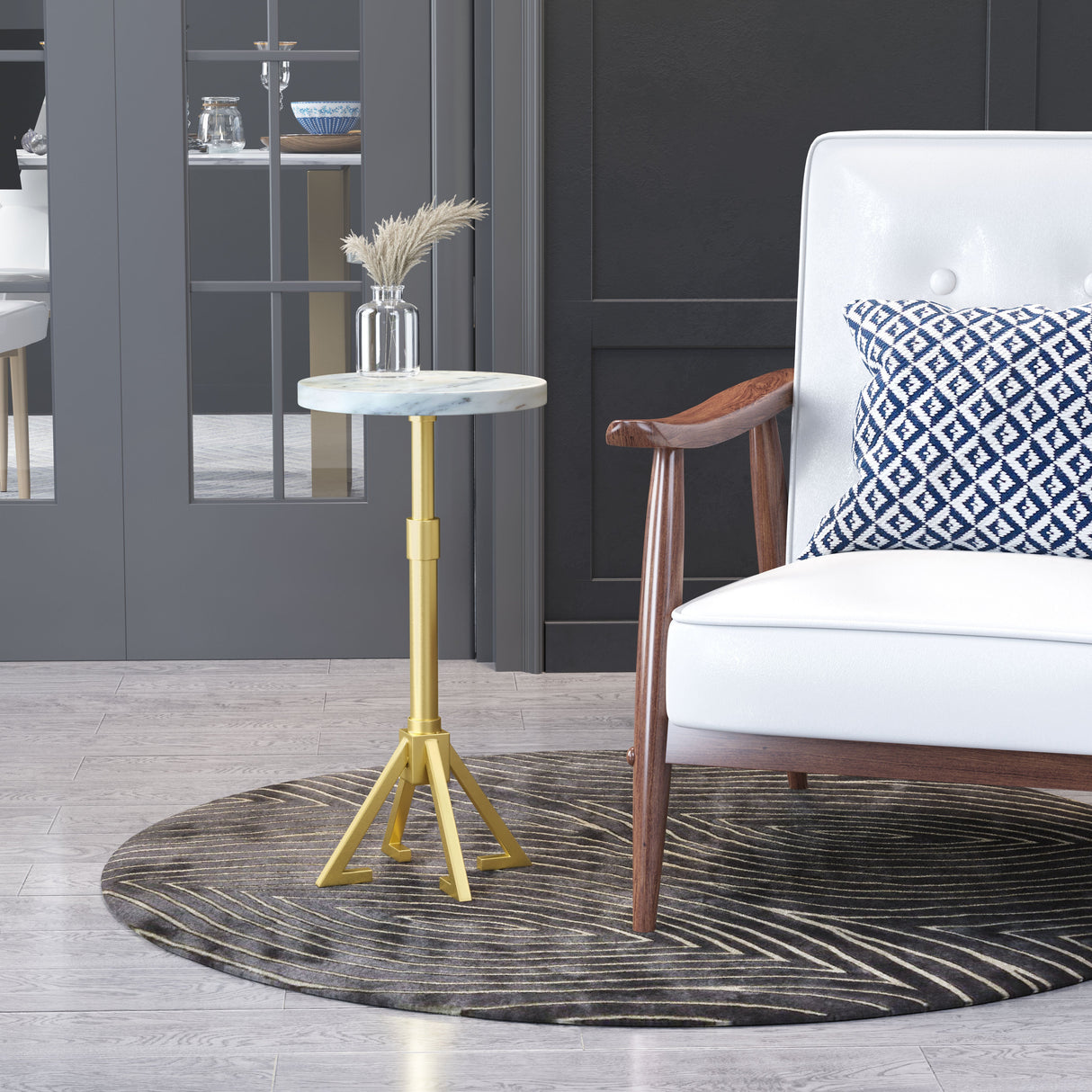 Maurice White & Gold Side Table by Zuomod at Eve Furniture