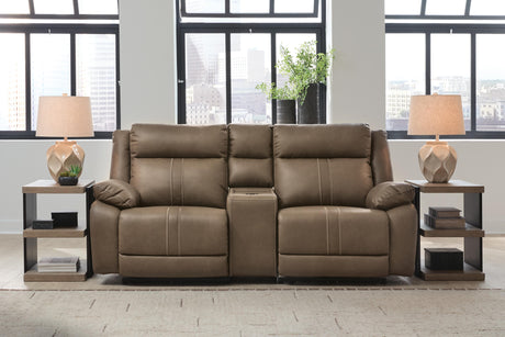 Max-Momentum Biscotti 3-Piece Power Reclining Sectional Loveseat with Audio Console by Ashley at Eve Furniture