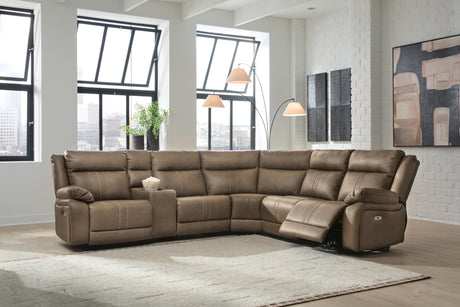 Max-Momentum Biscotti 6-Piece Power Reclining Sectional with Audio Console by Ashley at Eve Furniture
