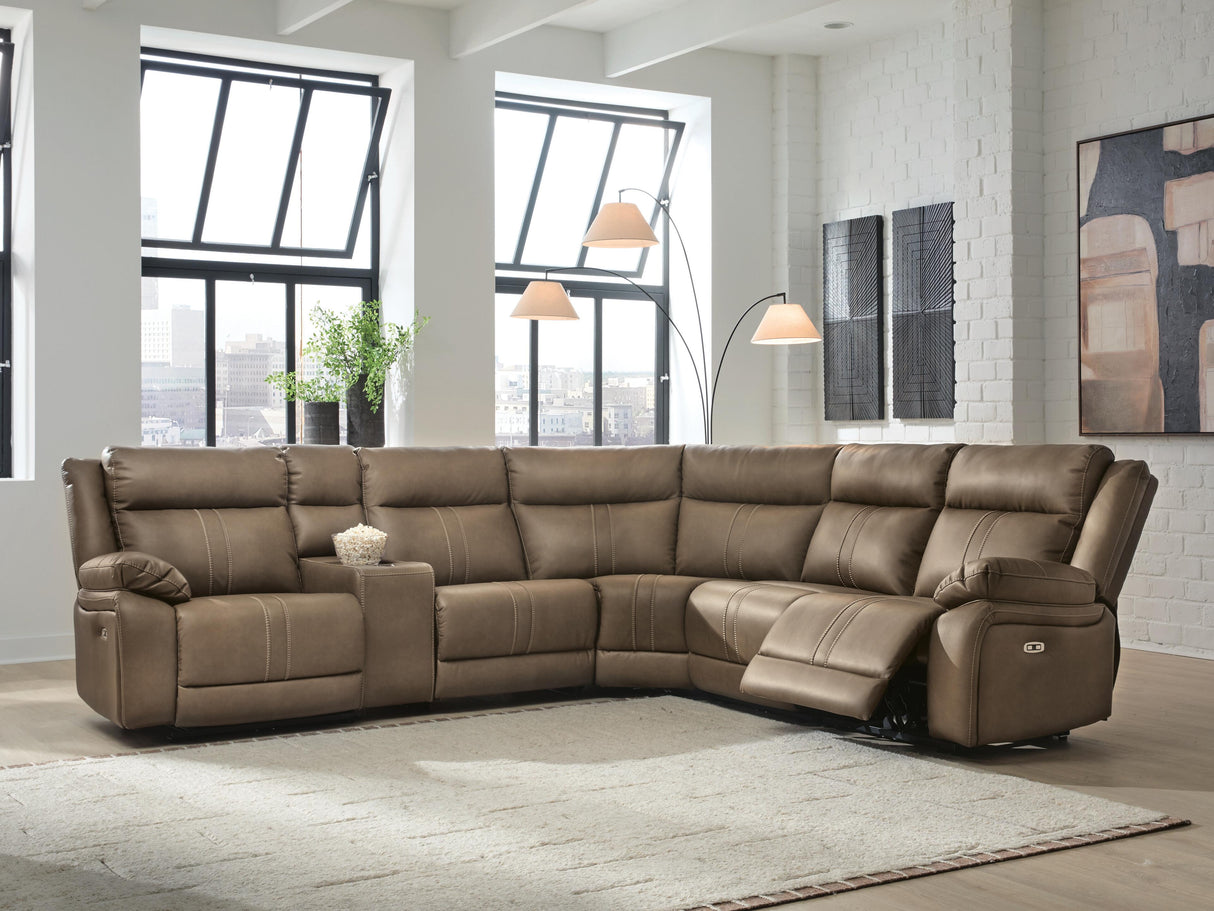 Max-Momentum Biscotti 6-Piece Power Reclining Sectional with Audio Console by Ashley at Eve Furniture