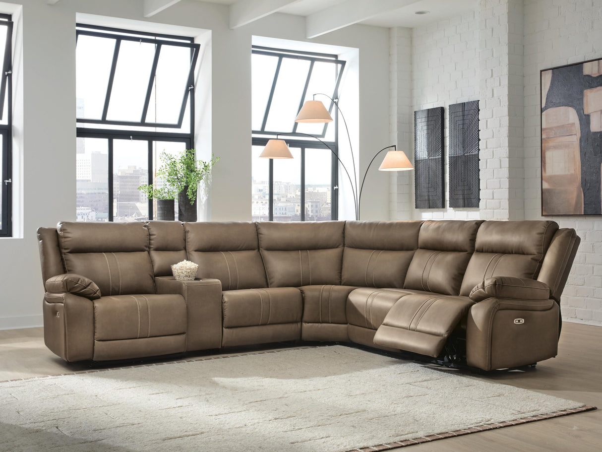 Max-Momentum Biscotti 6-Piece Power Reclining Sectional with Audio Console by Ashley at Eve Furniture