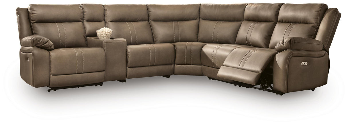 Max-Momentum Biscotti 6-Piece Power Reclining Sectional with Audio Console by Ashley at Eve Furniture