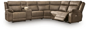 Max-Momentum Biscotti 6-Piece Power Reclining Sectional with Audio Console by Ashley at Eve Furniture
