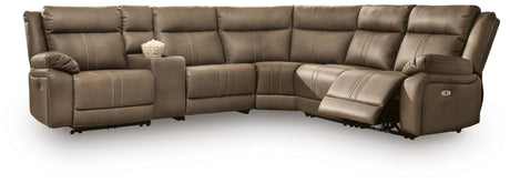 Max-Momentum Biscotti 6-Piece Power Reclining Sectional with Audio Console by Ashley at Eve Furniture