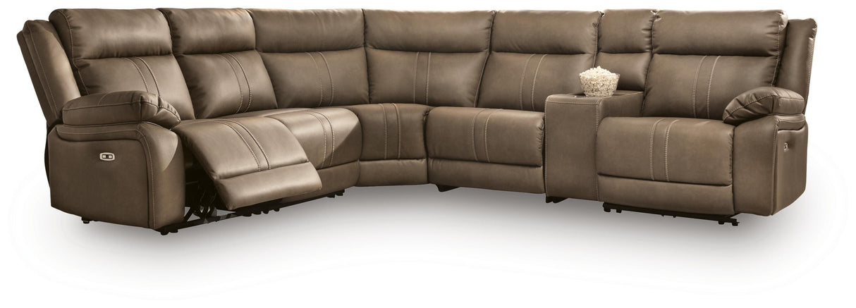 Max-Momentum Biscotti 6-Piece Power Reclining Sectional with Audio Console by Ashley at Eve Furniture