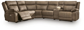 Max-Momentum Biscotti 6-Piece Power Reclining Sectional with Audio Console by Ashley at Eve Furniture