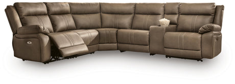 Max-Momentum Biscotti 6-Piece Power Reclining Sectional with Audio Console by Ashley at Eve Furniture