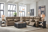 Max-Momentum Biscotti 7-Piece Power Reclining Sectional with Audio Consoles by Ashley at Eve Furniture