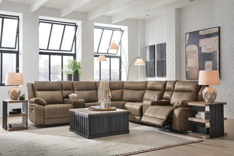 Max-Momentum Biscotti 7-Piece Power Reclining Sectional with Audio Consoles by Ashley at Eve Furniture