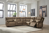 Max-Momentum Biscotti 7-Piece Power Reclining Sectional with Audio Consoles by Ashley at Eve Furniture