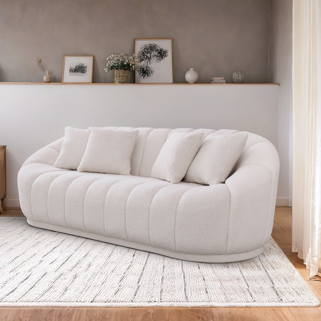 Maximilian Japandi Style White Boucle Sofa by Ashcroft Furniture at Eve Furniture