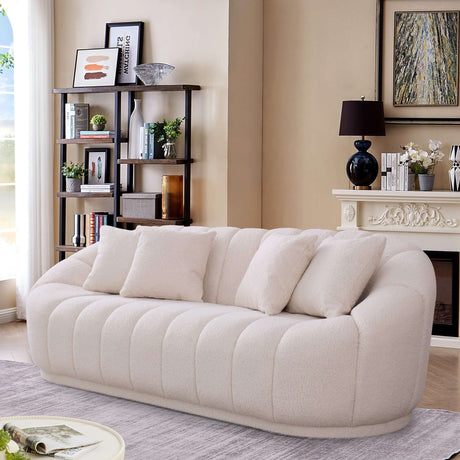 Maximilian Modern Japandi Style Tight Back Boucle Couch White