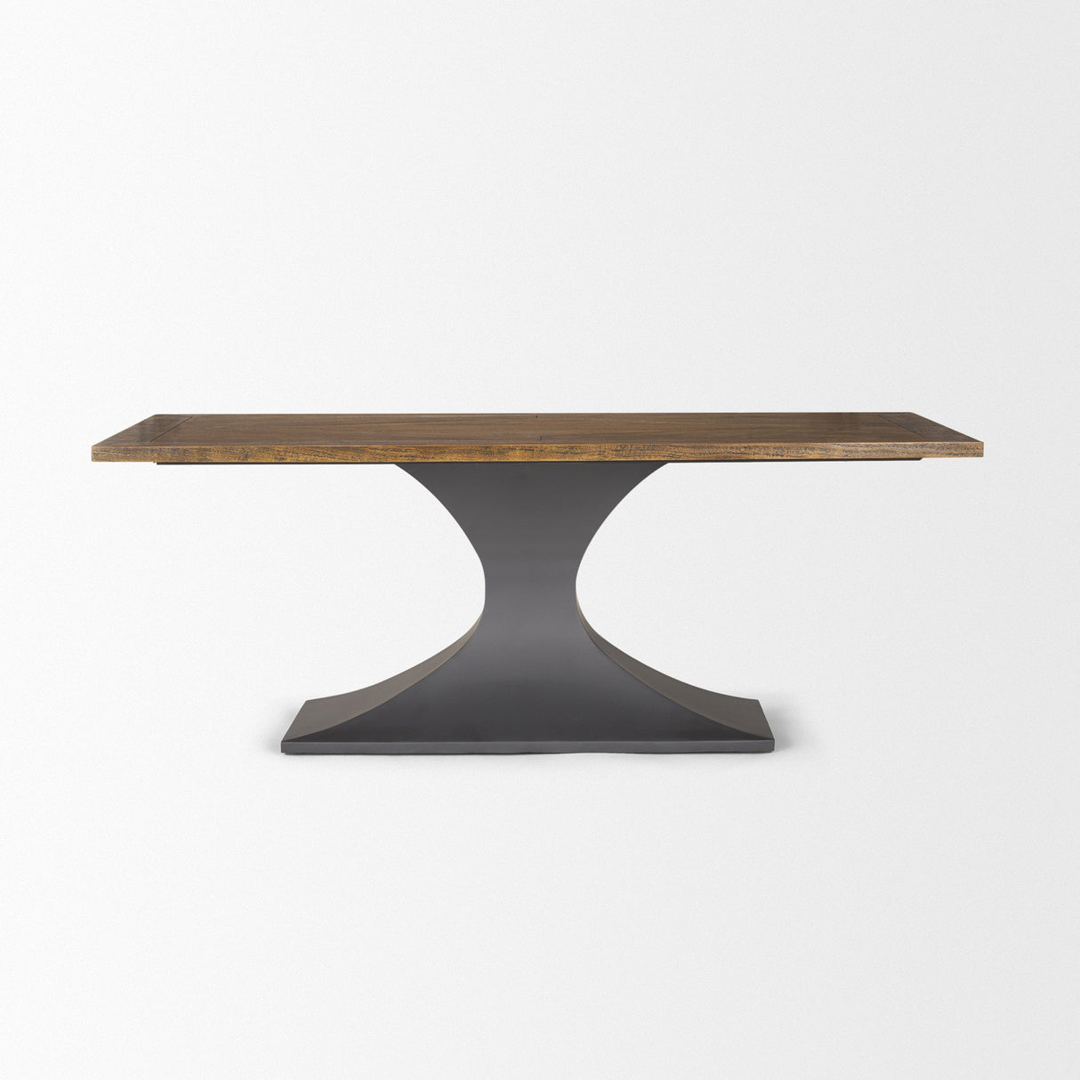 Maxton II Rectangular Brown Solid Wood Top Dark Gunmetal Base Dining Table by Mercana at Eve Furniture