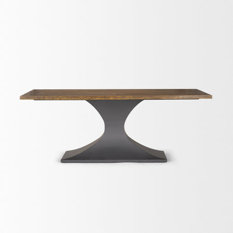 Maxton II Rectangular Brown Solid Wood Top Dark Gunmetal Base Dining Table by Mercana at Eve Furniture