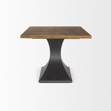 Maxton II Rectangular Brown Solid Wood Top Dark Gunmetal Base Dining Table by Mercana at Eve Furniture