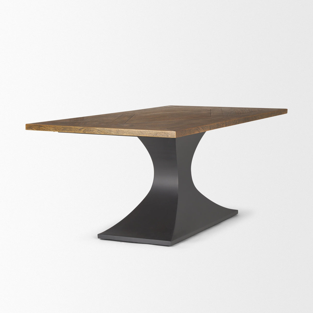 Maxton II Rectangular Brown Solid Wood Top Dark Gunmetal Base Dining Table by Mercana at Eve Furniture