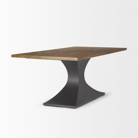 Maxton II Rectangular Brown Solid Wood Top Dark Gunmetal Base Dining Table by Mercana at Eve Furniture