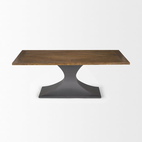 Maxton II Rectangular Brown Solid Wood Top Dark Gunmetal Base Dining Table by Mercana at Eve Furniture