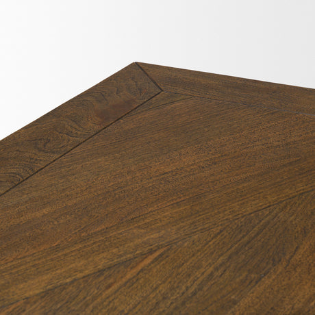 Maxton II Rectangular Brown Solid Wood Top Dark Gunmetal Base Dining Table by Mercana at Eve Furniture