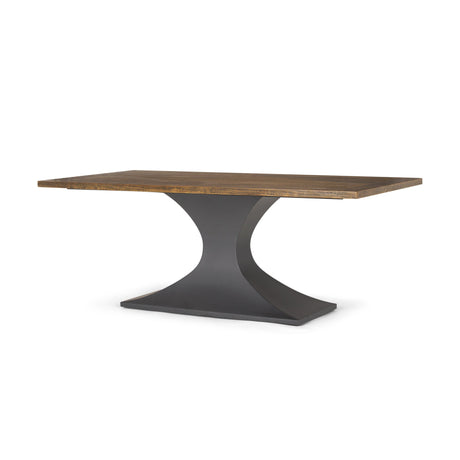 Maxton II Rectangular Brown Solid Wood Top Dark Gunmetal Base Dining Table by Mercana at Eve Furniture