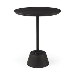 Maxwell 20" Round Dark Brown Wood w/ Black Metal Pedestal Side Table by Mercana at Eve Furniture