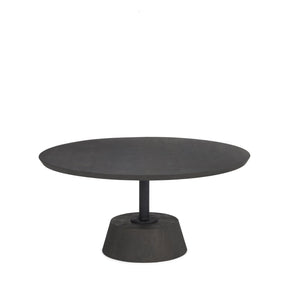 Maxwell 34L x 34W x 16H Dark Brown Wood W/ Black Metal Pedestal Base Round Coffee Table by Mercana at Eve Furniture
