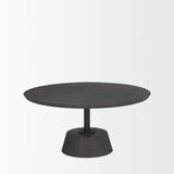 Maxwell Dark Brown Wood W/ Black Metal Pedestal Base Round Coffee Table by Mercana at Eve Furniture