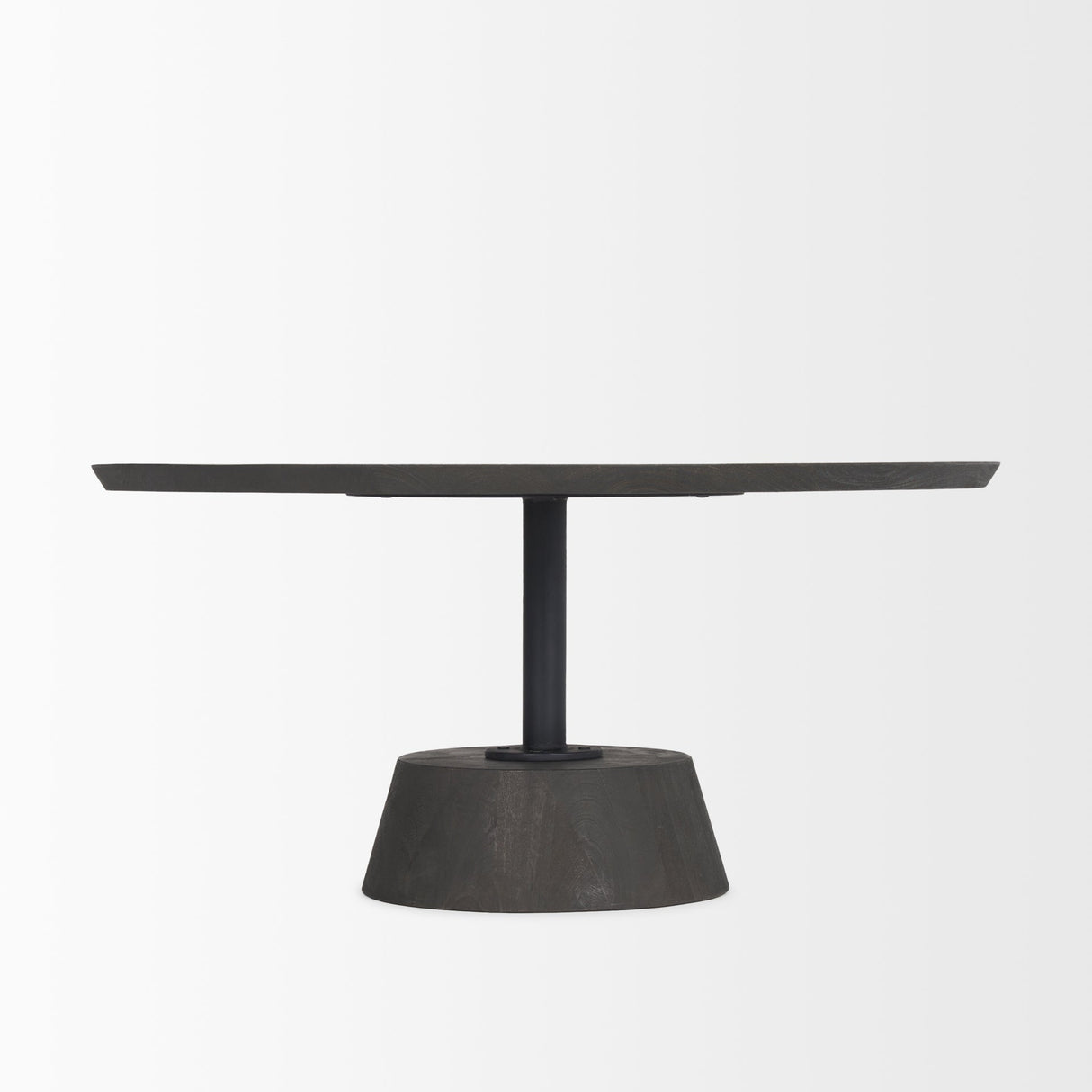 Maxwell Dark Brown Wood W/ Black Metal Pedestal Base Round Coffee Table by Mercana at Eve Furniture
