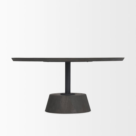 Maxwell Dark Brown Wood W/ Black Metal Pedestal Base Round Coffee Table by Mercana at Eve Furniture