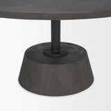 Maxwell Dark Brown Wood W/ Black Metal Pedestal Base Round Coffee Table by Mercana at Eve Furniture