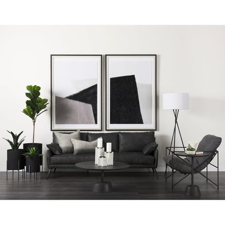 Maxwell Dark Brown Wood W/ Black Metal Pedestal Base Round Coffee Table by Mercana at Eve Furniture