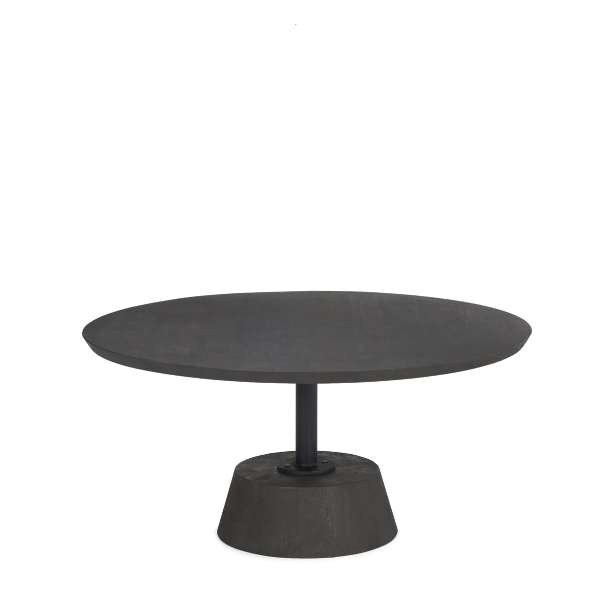 Maxwell Dark Brown Wood W/ Black Metal Pedestal Base Round Coffee Table by Mercana at Eve Furniture