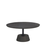 Maxwell Dark Brown Wood W/ Black Metal Pedestal Base Round Coffee Table by Mercana at Eve Furniture