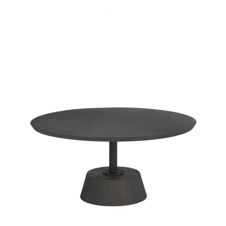 Maxwell Dark Brown Wood W/ Black Metal Pedestal Base Round Coffee Table by Mercana at Eve Furniture