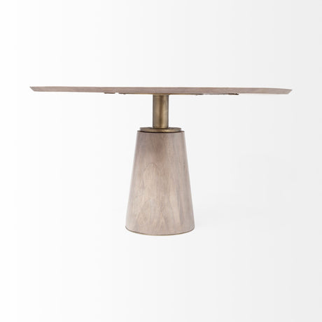Maxwell II Round Brown Solid Wood Top Brown Wood/Gold Metal Base Dining Table by Mercana at Eve Furniture