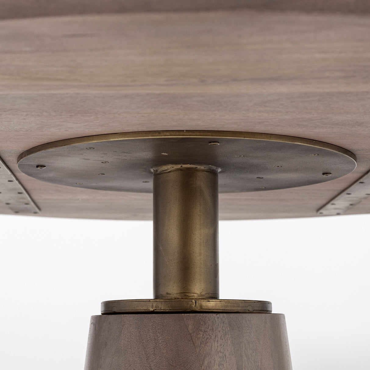 Maxwell II Round Brown Solid Wood Top Brown Wood/Gold Metal Base Dining Table by Mercana at Eve Furniture