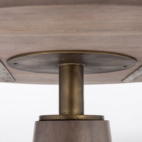 Maxwell II Round Brown Solid Wood Top Brown Wood/Gold Metal Base Dining Table by Mercana at Eve Furniture