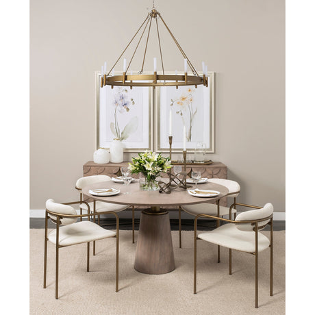 Maxwell II Round Brown Solid Wood Top Brown Wood/Gold Metal Base Dining Table by Mercana at Eve Furniture