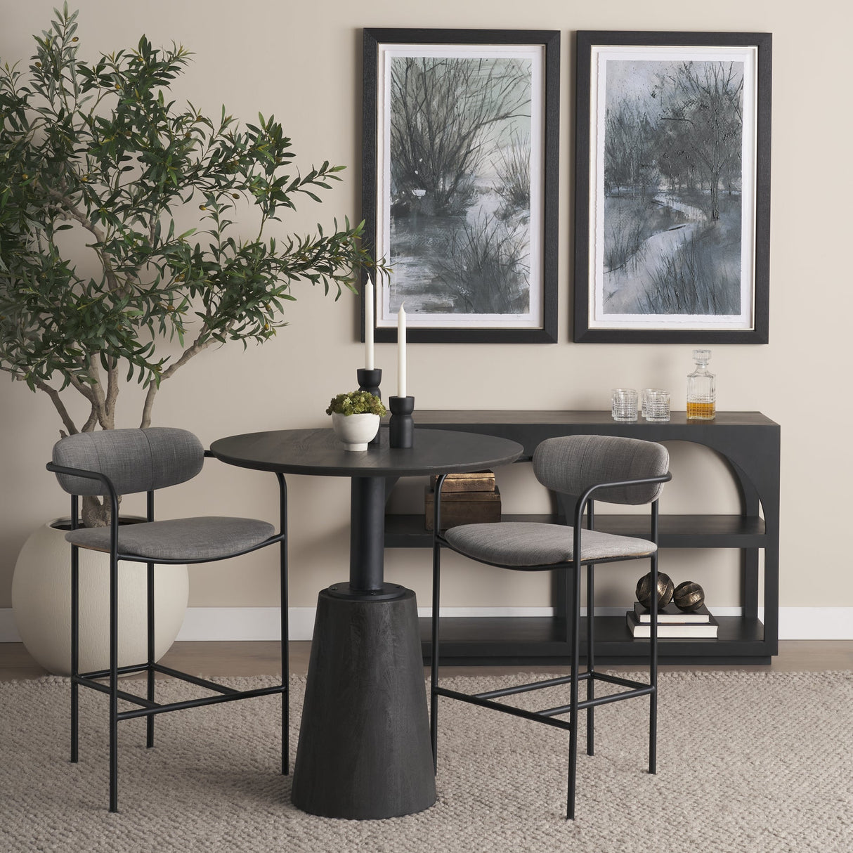 Maxwell Round Black-Brown Wood w/ Black Metal Pedestal Bistro Table by Mercana at Eve Furniture