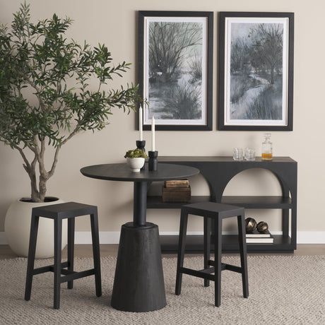 Maxwell Round Black-Brown Wood w/ Black Metal Pedestal Bistro Table by Mercana at Eve Furniture