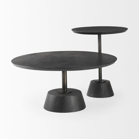Maxwell Round Dark Brown Wood w/ Black Metal Pedestal Side Table by Mercana at Eve Furniture