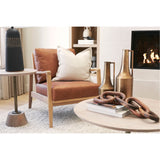 Maxwell Round Light Brown Wood w/ Gold Metal Pedestal Side Table by Mercana at Eve Furniture